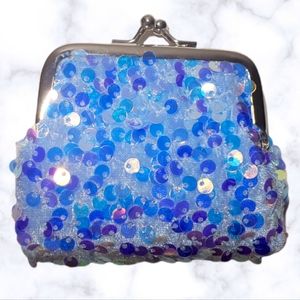 #B New Purple Iridescent Sequin Coin Snap Snap Purses Kiss Lock Closure
